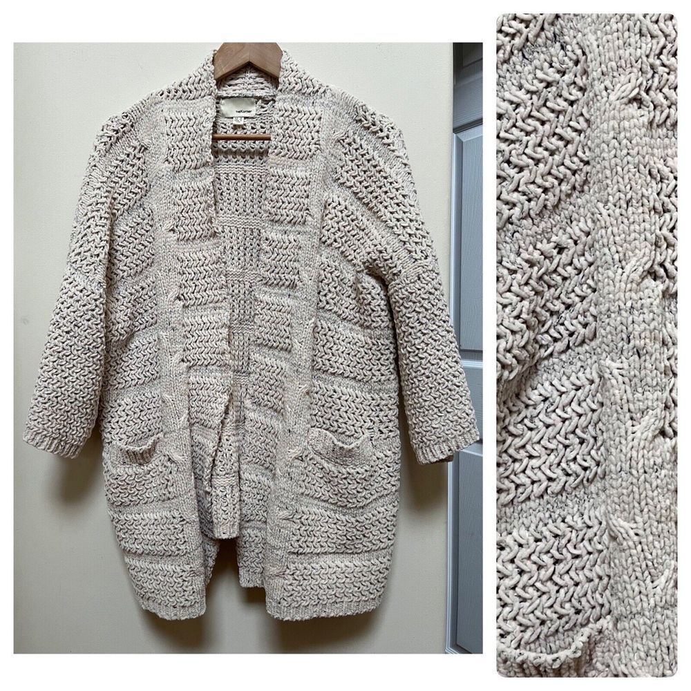 The Korner Open Knit Open Front Pockets Oversized Soft Longline Cardigan Size XS